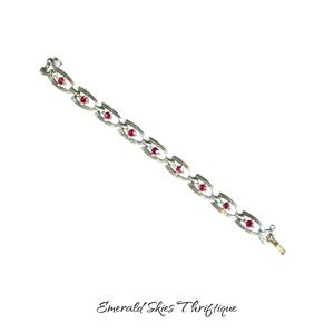 Vintage coro gold tone red rhinestone bracelet 7 inch